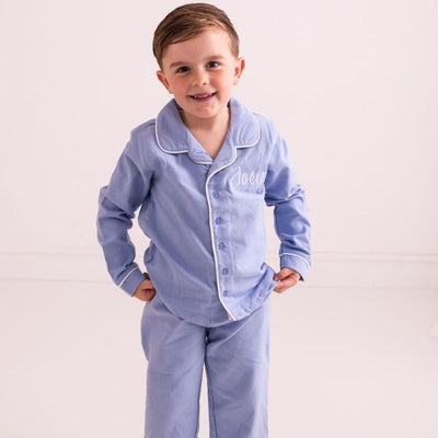 Blue Embroidered Classic Pyjamas - Amber and Noah