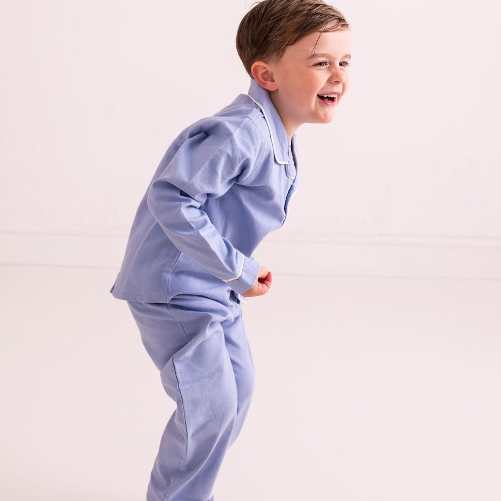 Blue Embroidered Classic Pyjamas - Amber and Noah