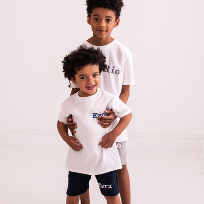 Embroidered Cotton Top and Navy Shorts Set - Amber and Noah