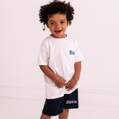 Embroidered Cotton Top and Navy Shorts Set - Amber and Noah