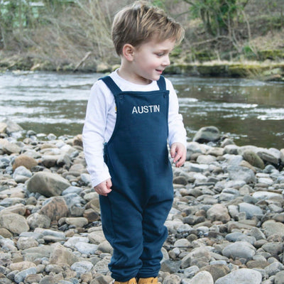 Embroidered Personalised Fleece Dungarees - Amber and Noah