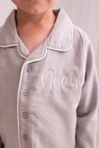 Grey Embroidered Classic Pyjamas - Amber and Noah
