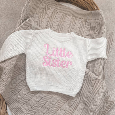 Little Sister Knitted Personalised Jumper - PRE ORDER - Amber and Noah
