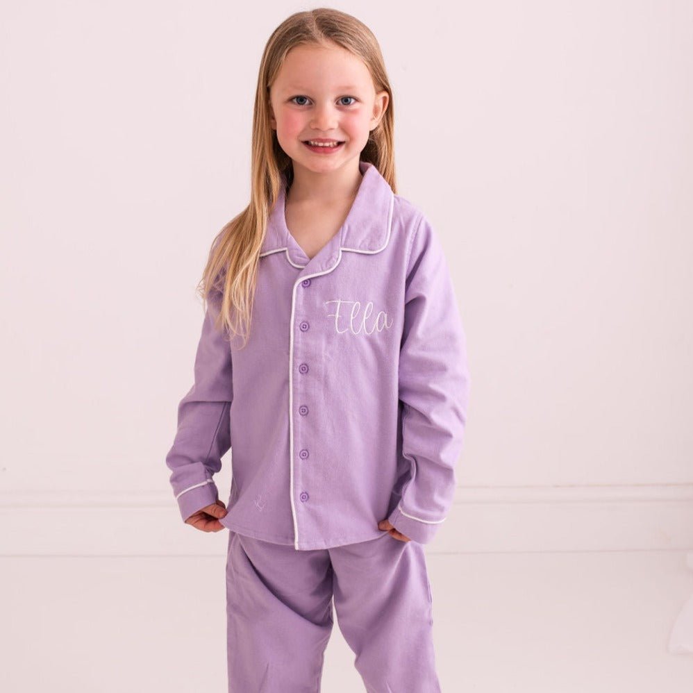 Purple Embroidered Classic Pyjamas - Amber and Noah