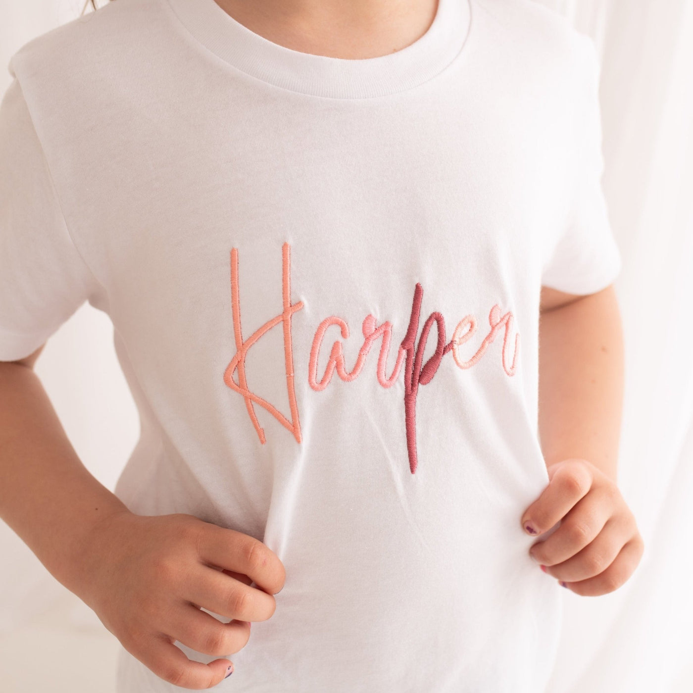 Script Embroidered Name Tee - Amber and Noah