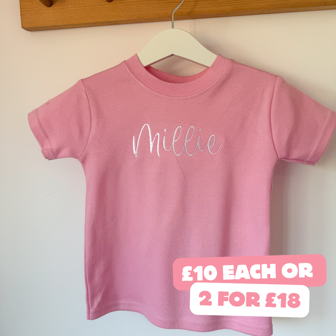 Pink Personalised Tshirt - Choice of Fonts