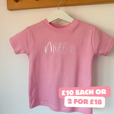 Pink Personalised Tshirt - Choice of Fonts