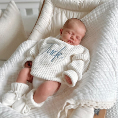 Baby White Script Personalised Knitted Jumper