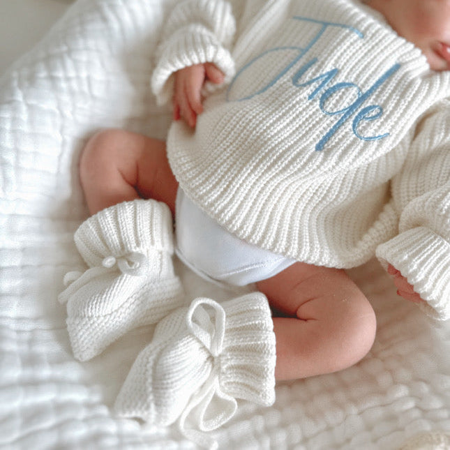 Baby White Script Personalised Knitted Jumper