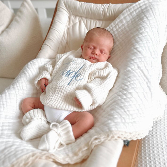 Baby White Script Personalised Knitted Jumper