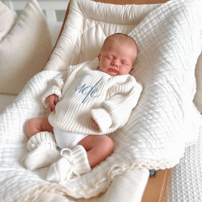 Baby White Script Personalised Knitted Jumper