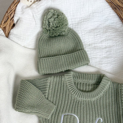Sage Green Knitted Baby Hat - PRE ORDER