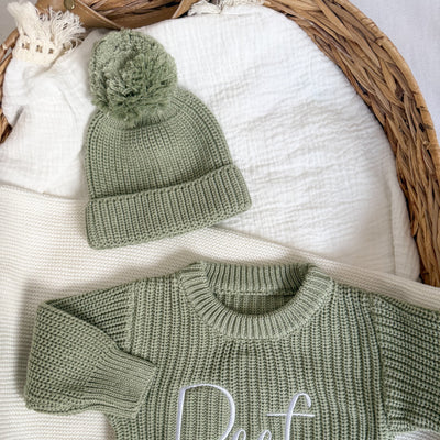 Sage Green Knitted Baby Hat - PRE ORDER