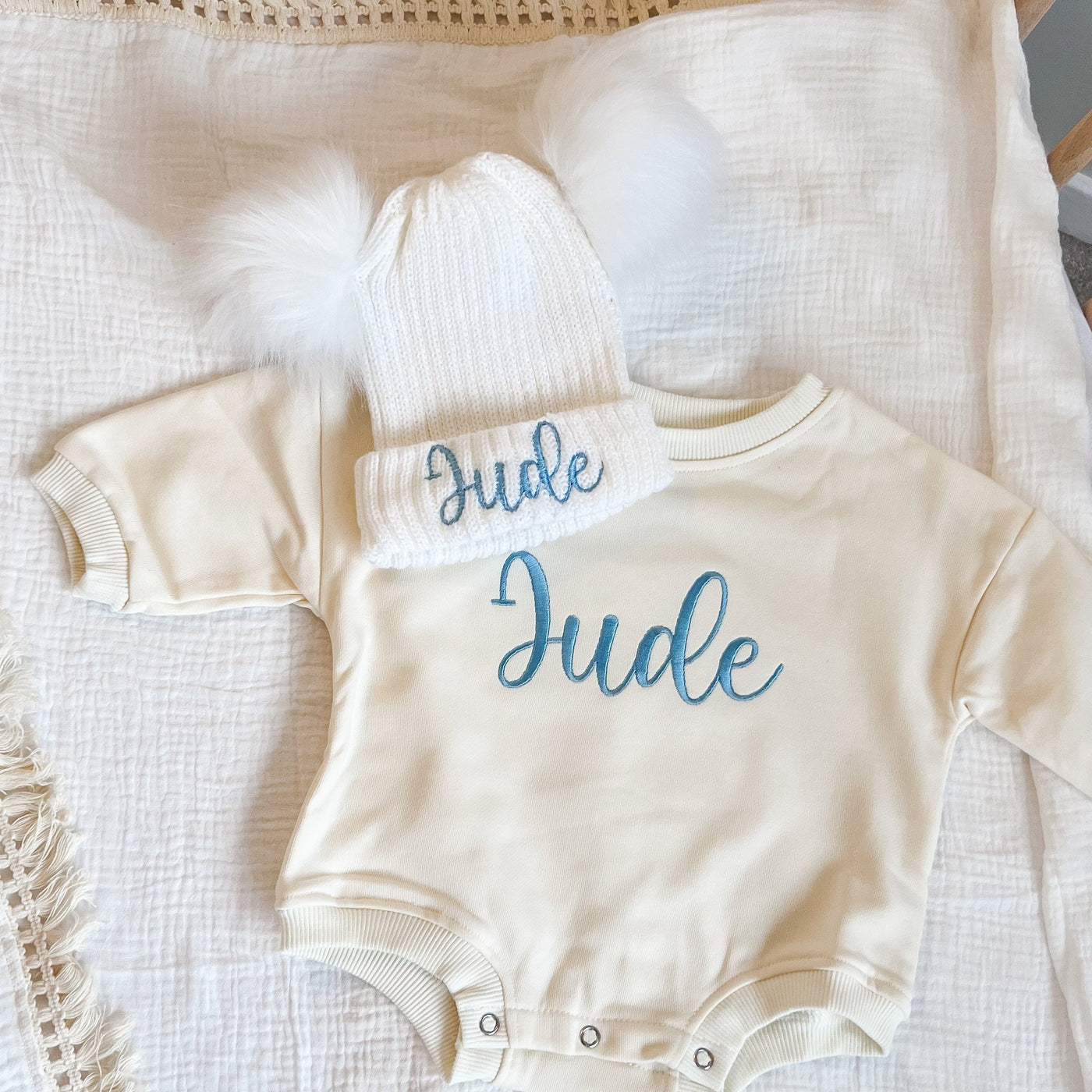 Baby Personalised Double Pom Hat