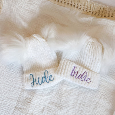 Baby Personalised Double Pom Hat