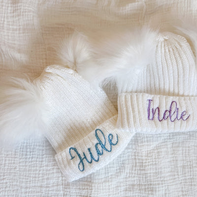 Baby Personalised Double Pom Hat