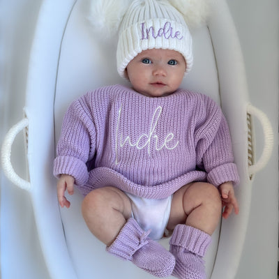 Lilac Script Personalised Knitted Jumper - PRE ORDER
