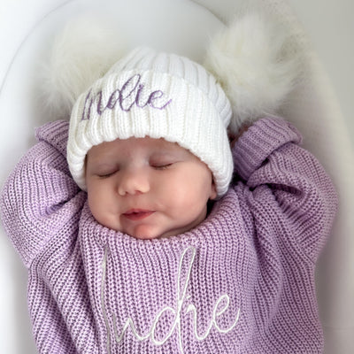 Baby Personalised Double Pom Hat