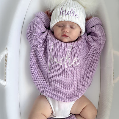 Lilac Script Personalised Knitted Jumper - PRE ORDER