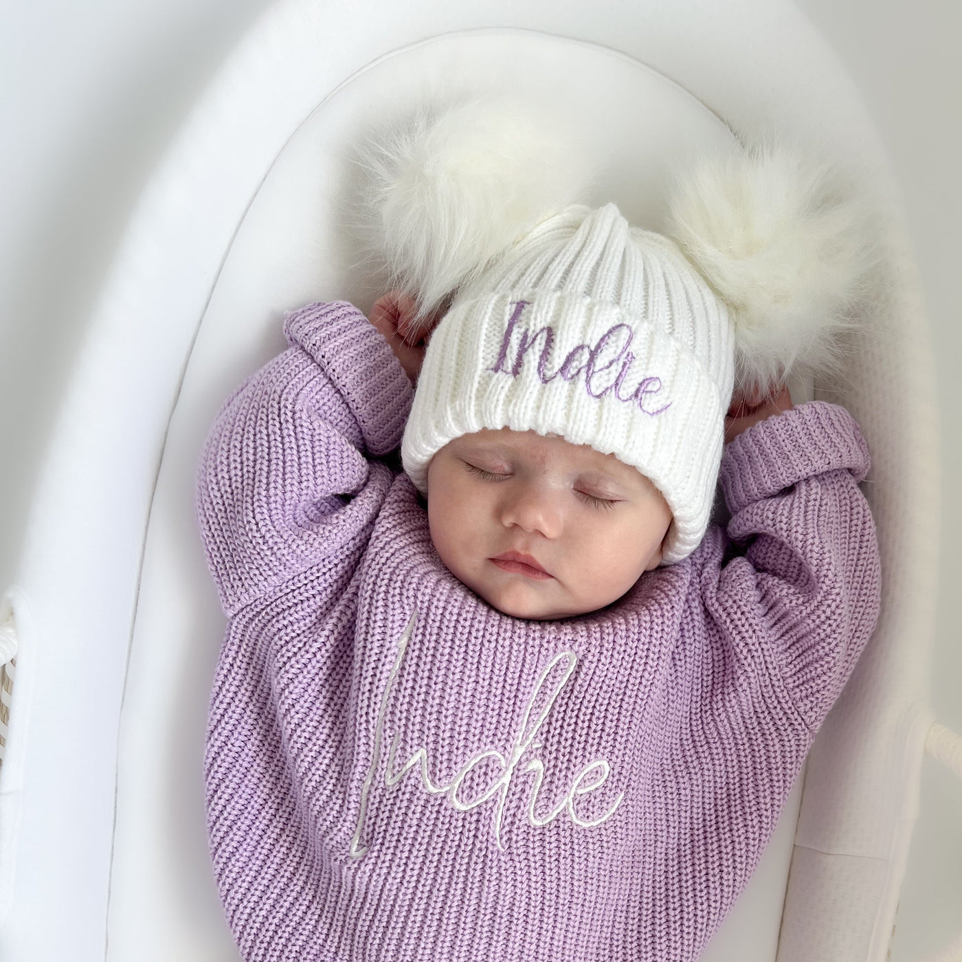 Baby Personalised Double Pom Hat – Amber and Noah