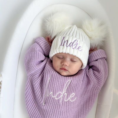 Baby Personalised Double Pom Hat