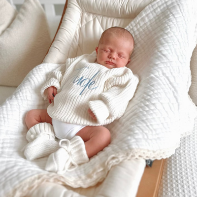 Baby White Script Personalised Knitted Jumper