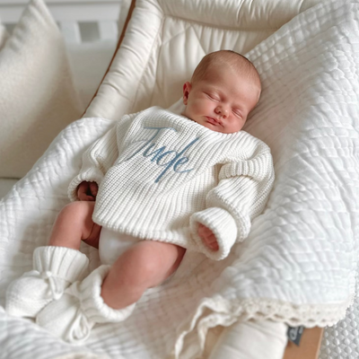 Baby White Script Personalised Knitted Jumper