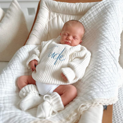 Baby White Script Personalised Knitted Jumper