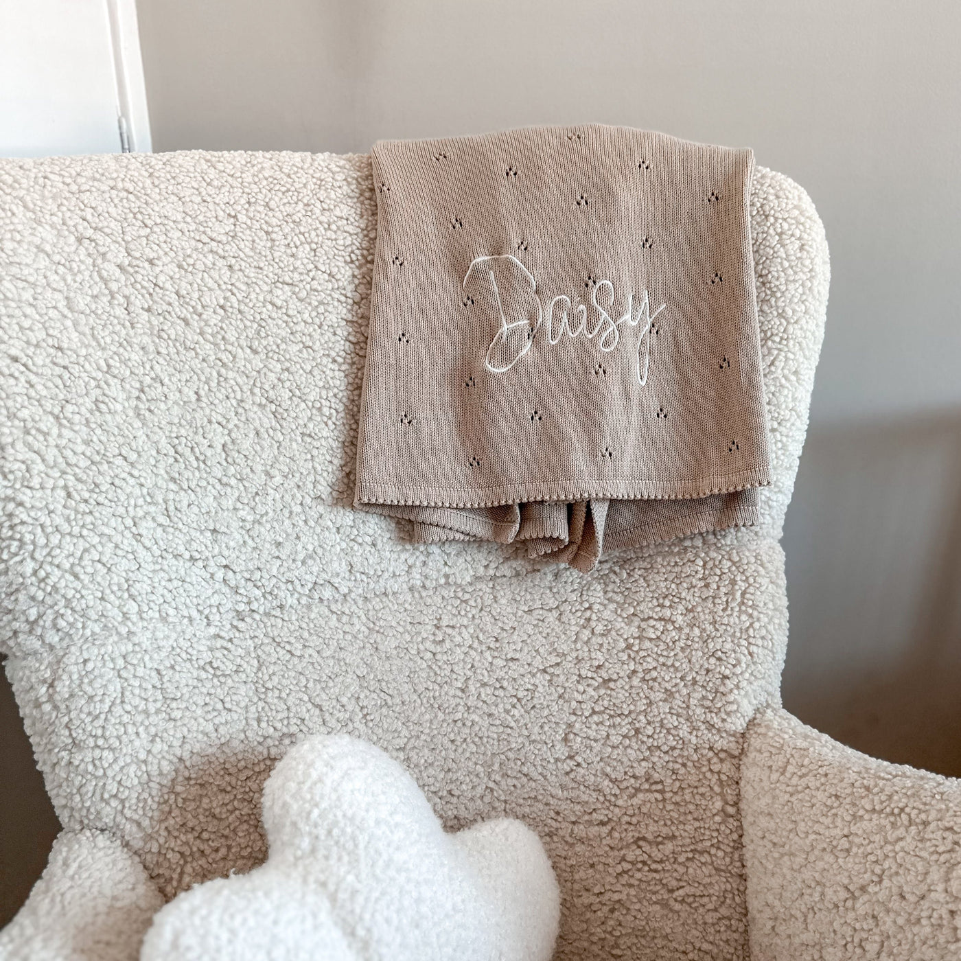 Beige Pointelle Personalised Baby Knit Blanket