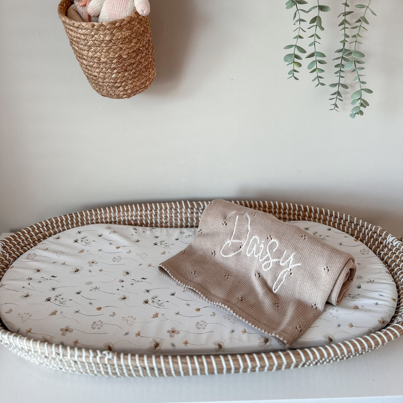Beige Pointelle Personalised Baby Knit Blanket