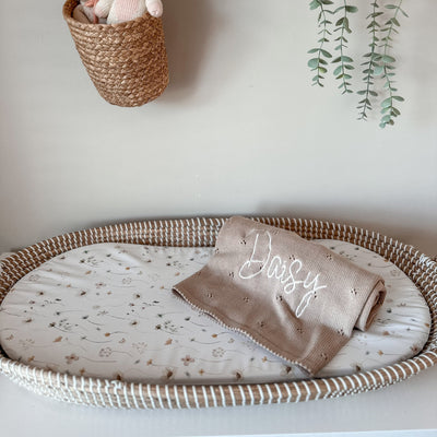 Beige Pointelle Personalised Baby Knit Blanket