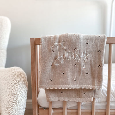Beige Pointelle Personalised Baby Knit Blanket