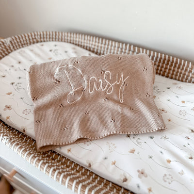 Beige Pointelle Personalised Baby Knit Blanket