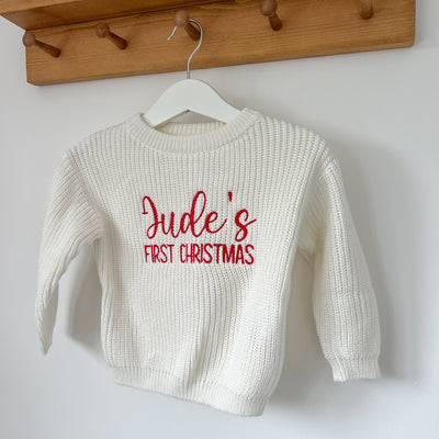 First Christmas Personalised Christmas Knitted Jumper