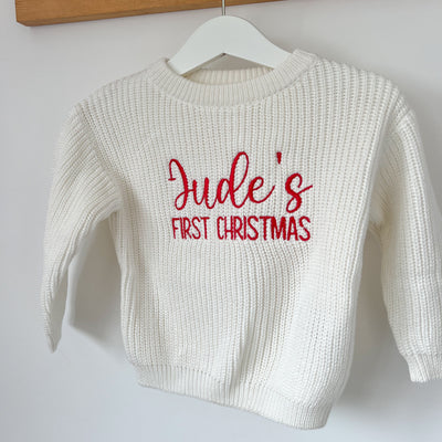 First Christmas Personalised Christmas Knitted Jumper