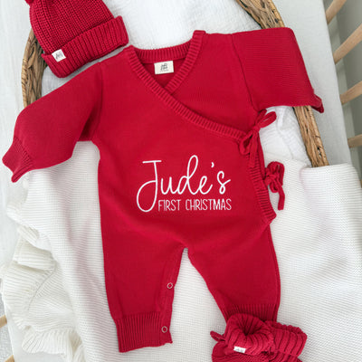 First Christmas Personalised Luxury Red Long Romper