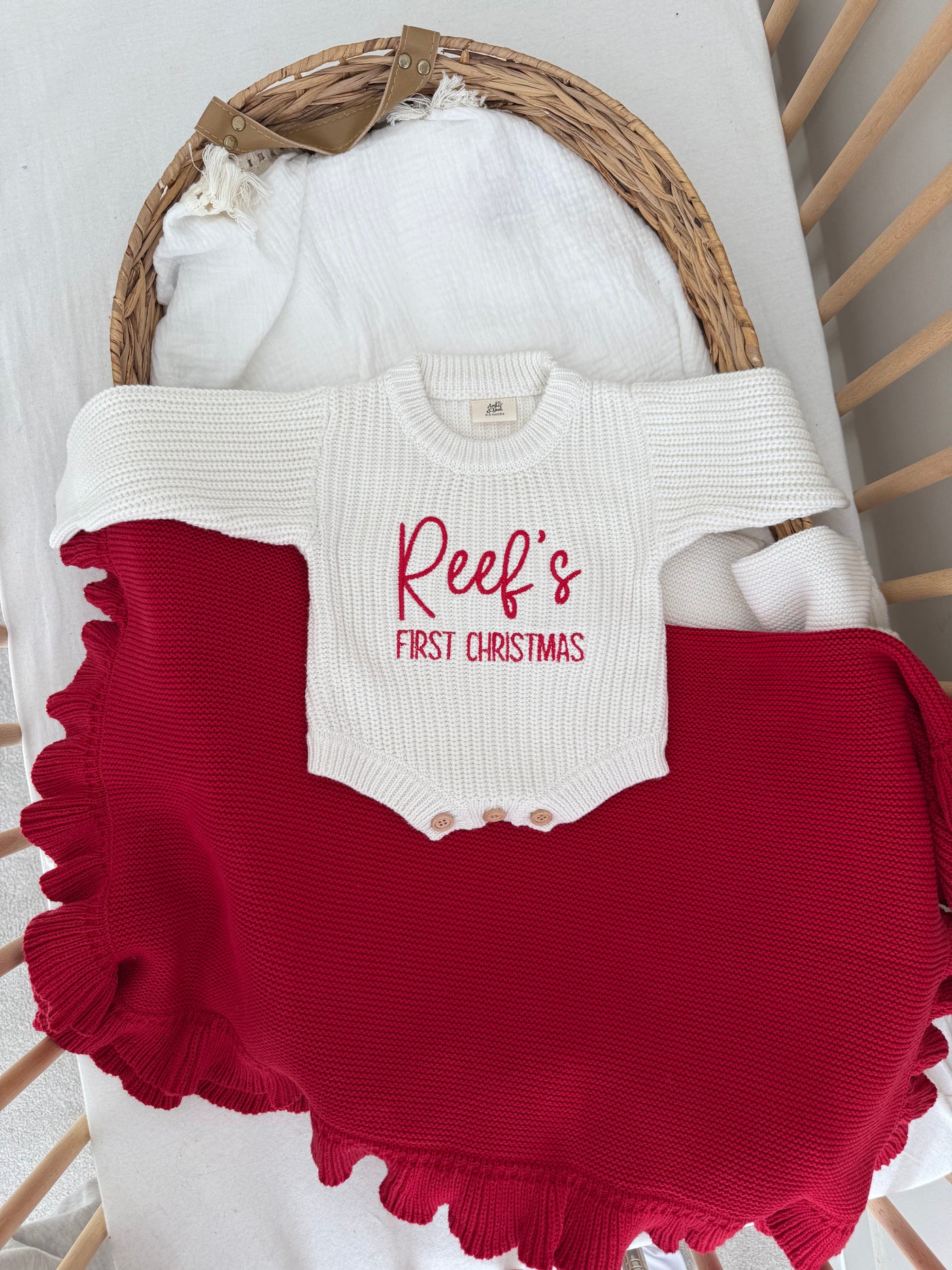 White First Christmas Personalised Luxury Knitted Romper