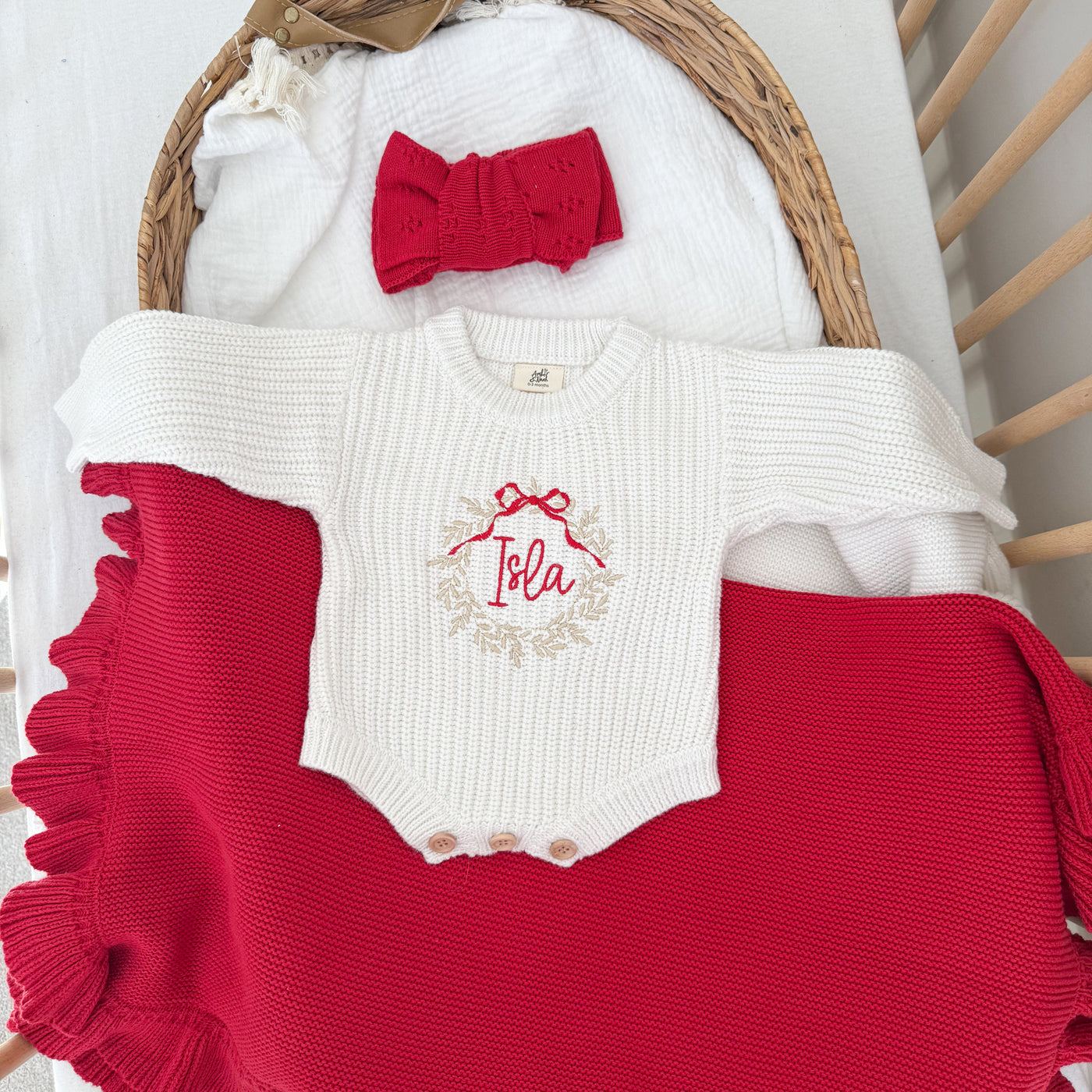 White Wreath Christmas Personalised Luxury Knitted Romper