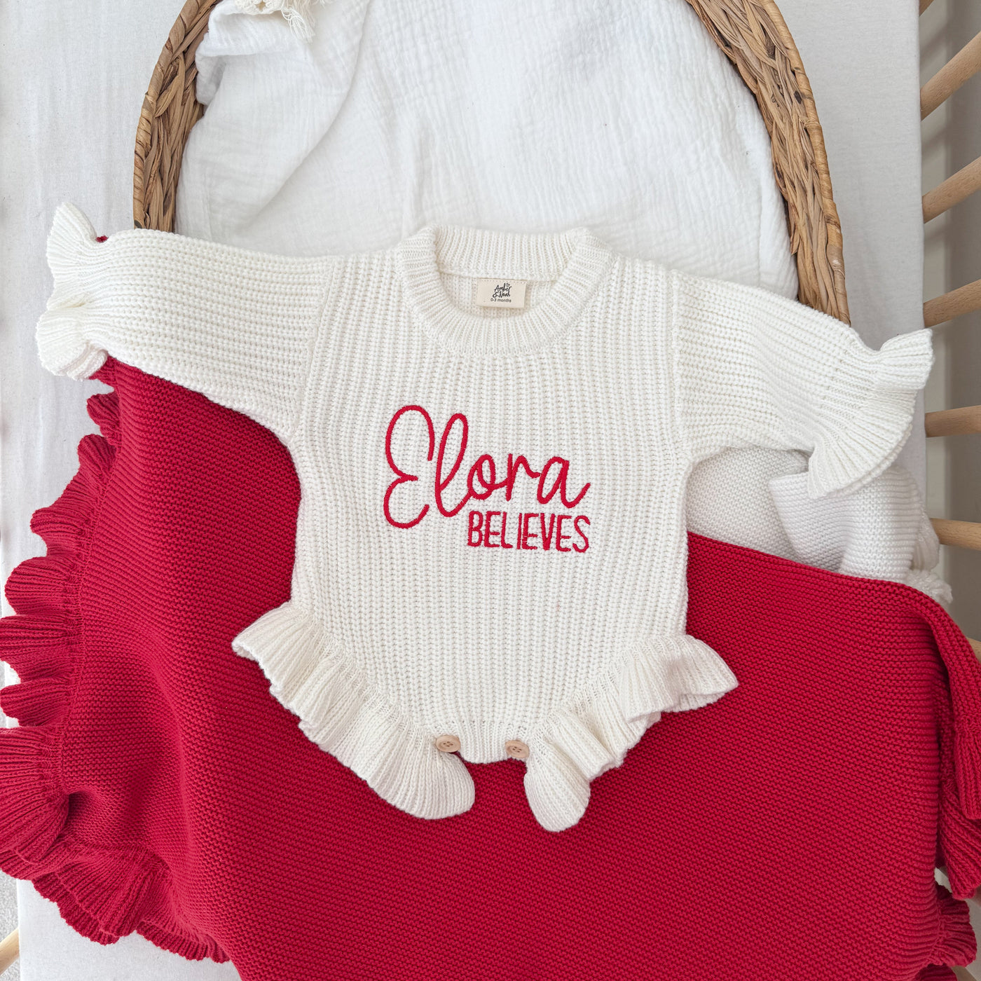 Christmas Personalised Frill Knitted Romper