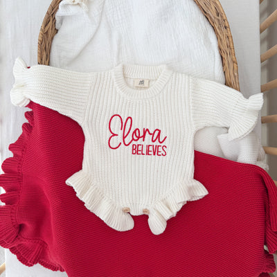 Christmas Personalised Frill Knitted Romper