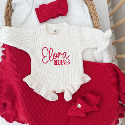 Christmas Personalised Frill Knitted Romper