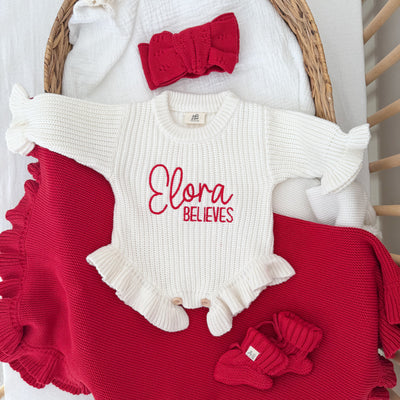 Christmas Personalised Frill Knitted Romper