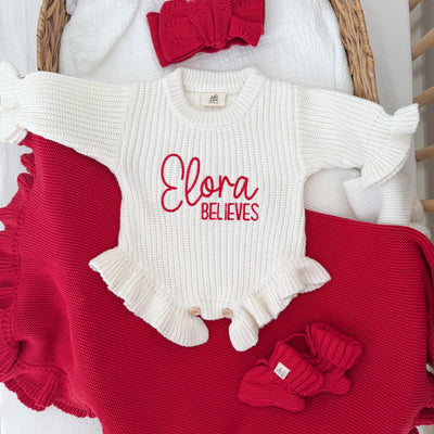 Christmas Personalised Frill Knitted Romper