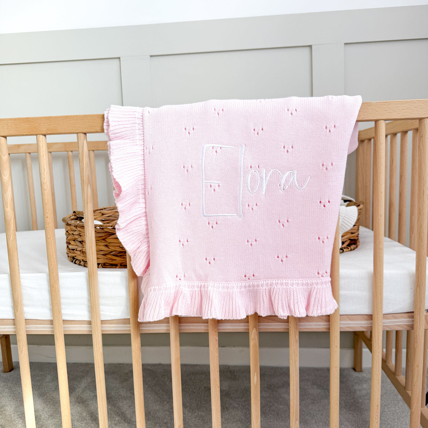 Pink Pointelle Frill Personalised Blanket