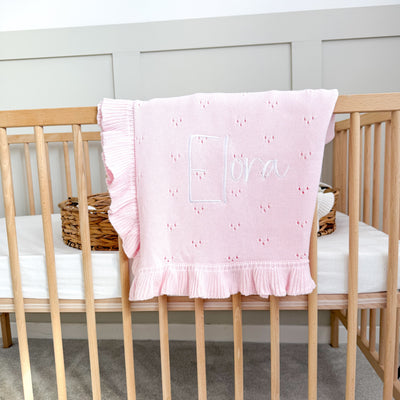 Pink Pointelle Frill Personalised Blanket
