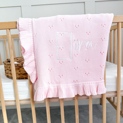 Pink Pointelle Frill Personalised Blanket