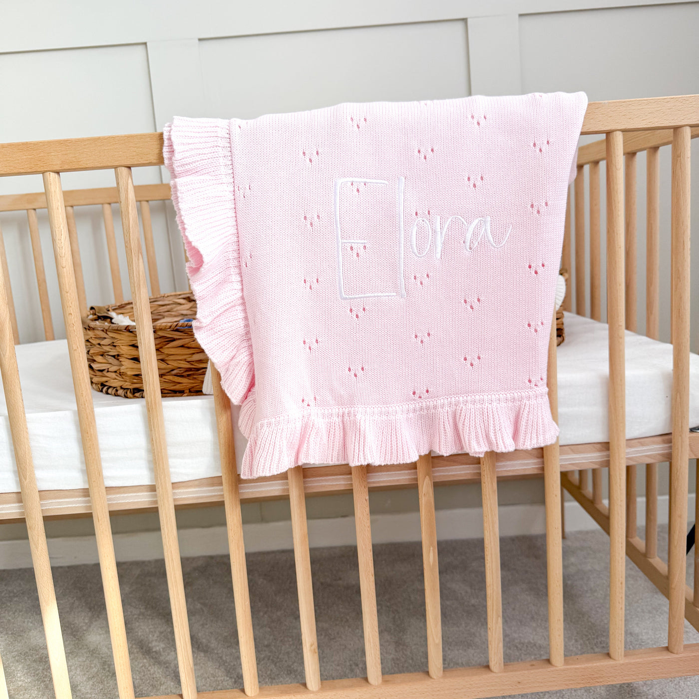 Pink Pointelle Frill Personalised Blanket
