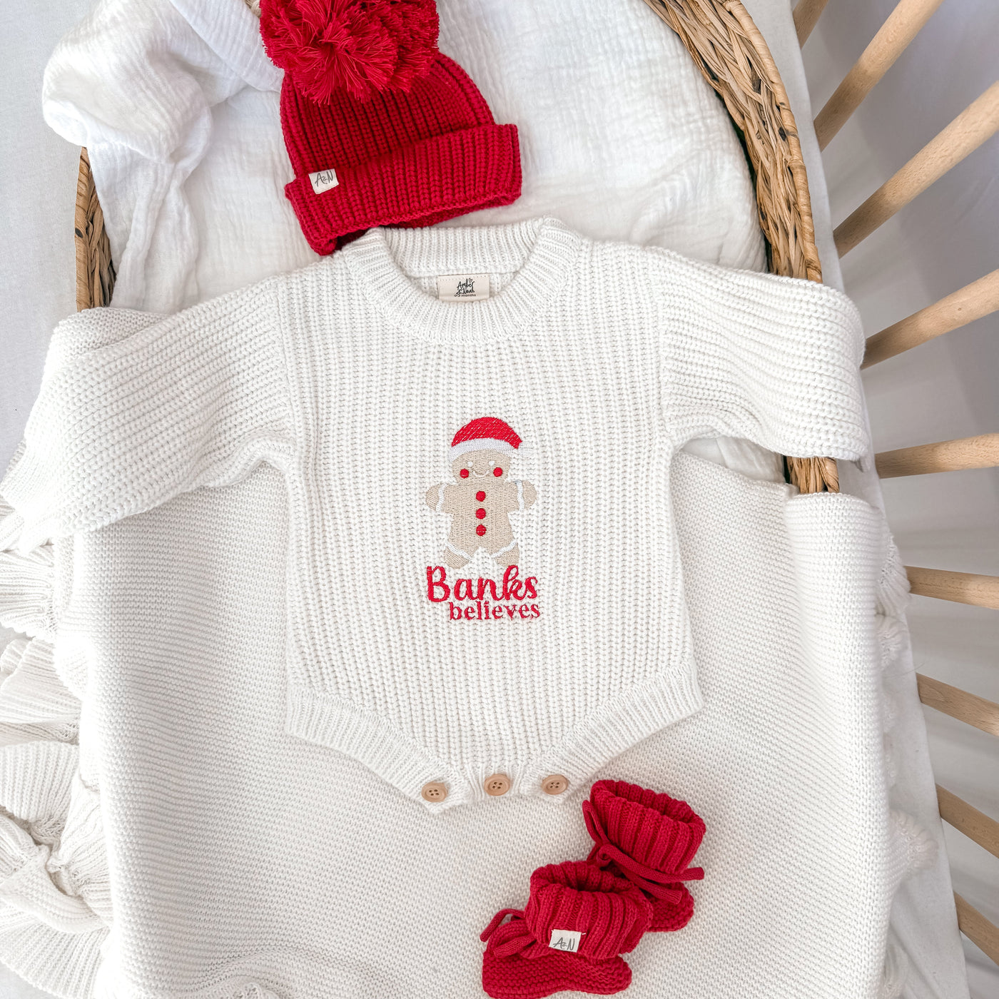 Gingerbread Man Christmas Personalised Luxury Knitted Romper