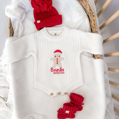 Gingerbread Man Christmas Personalised Luxury Knitted Romper