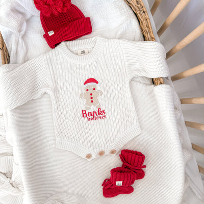 Gingerbread Man Christmas Personalised Luxury Knitted Romper